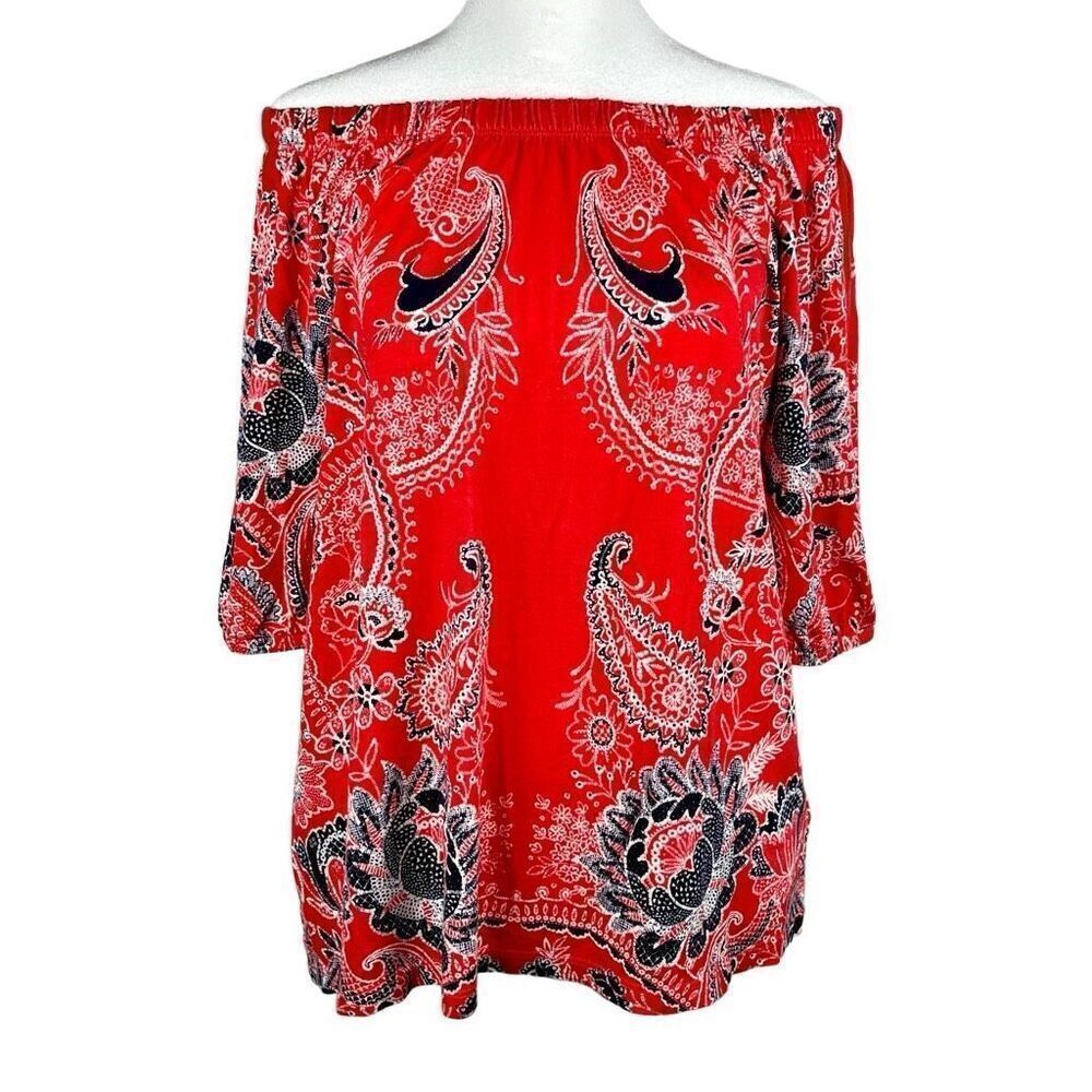 Talbots Off The Shoulder Paisley Floral Blouse Medium